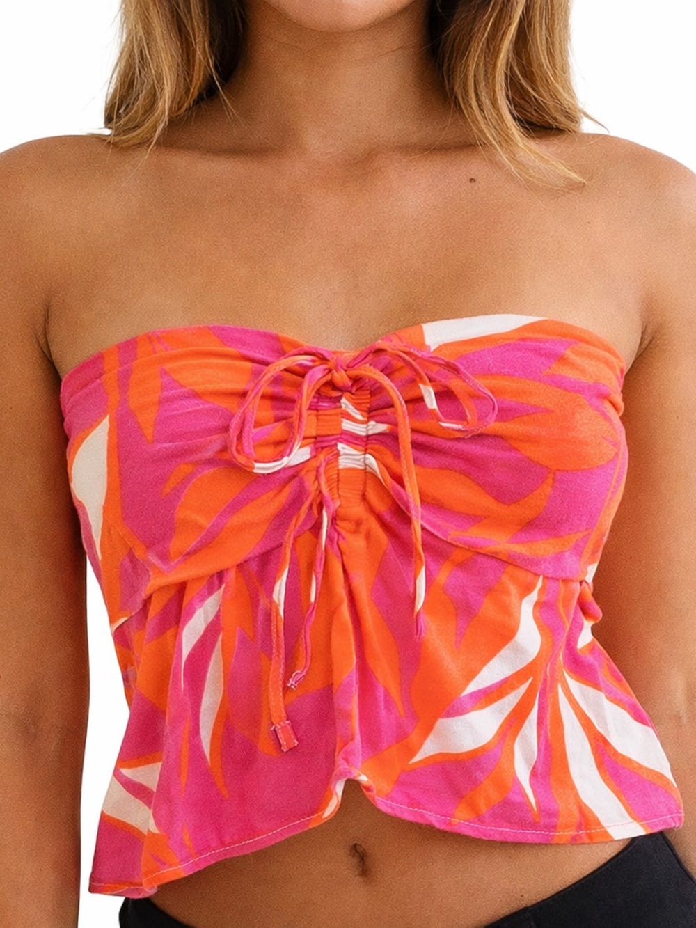 Bright‎ Pink & Orange Tropical Strapless Tube Top